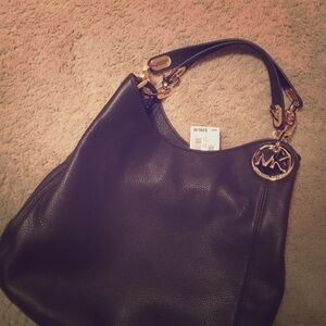 Michael Kors Black Shoulder Bag with Gold Accents